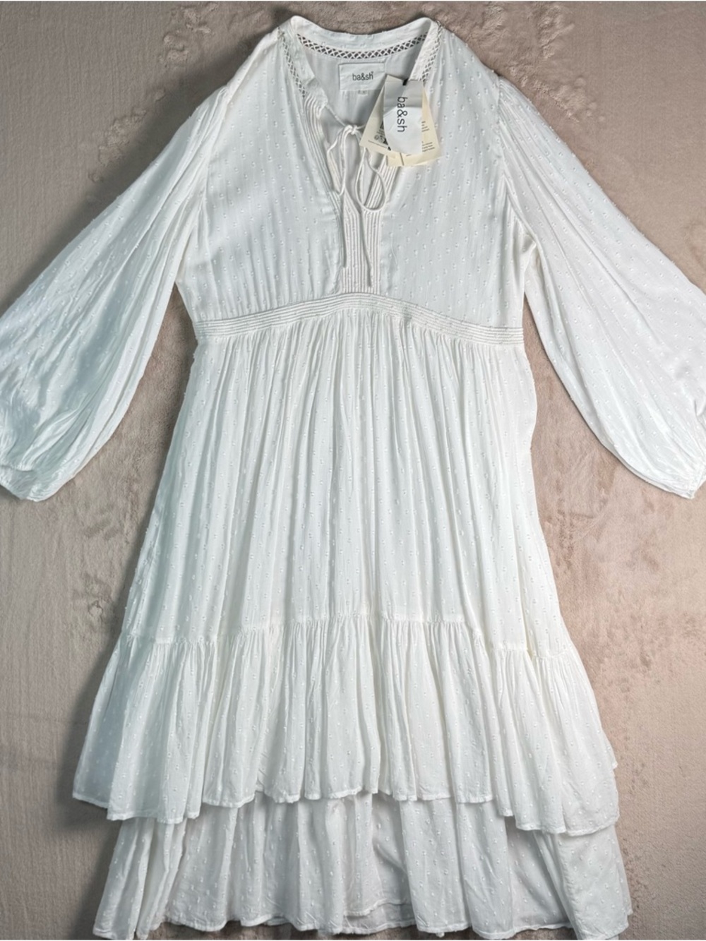 ba&sh Paris Ivory Swiss Dot Romantic Tiered Ruffle Dress NWT Size US Large EU 3